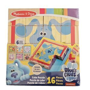 Melissa & Doug Blue's Clues Wooden Cube Puzzle 16 Pieces Rotates to 6 Scenes New